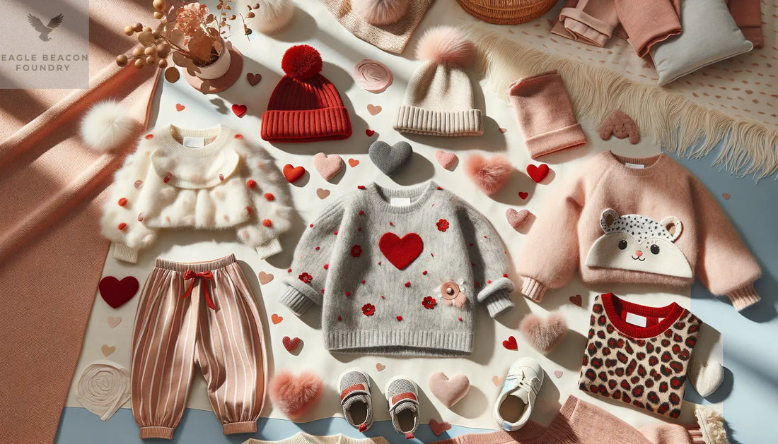 colorful children’s clothes with soft fabrics and playful patterns on pastel background
