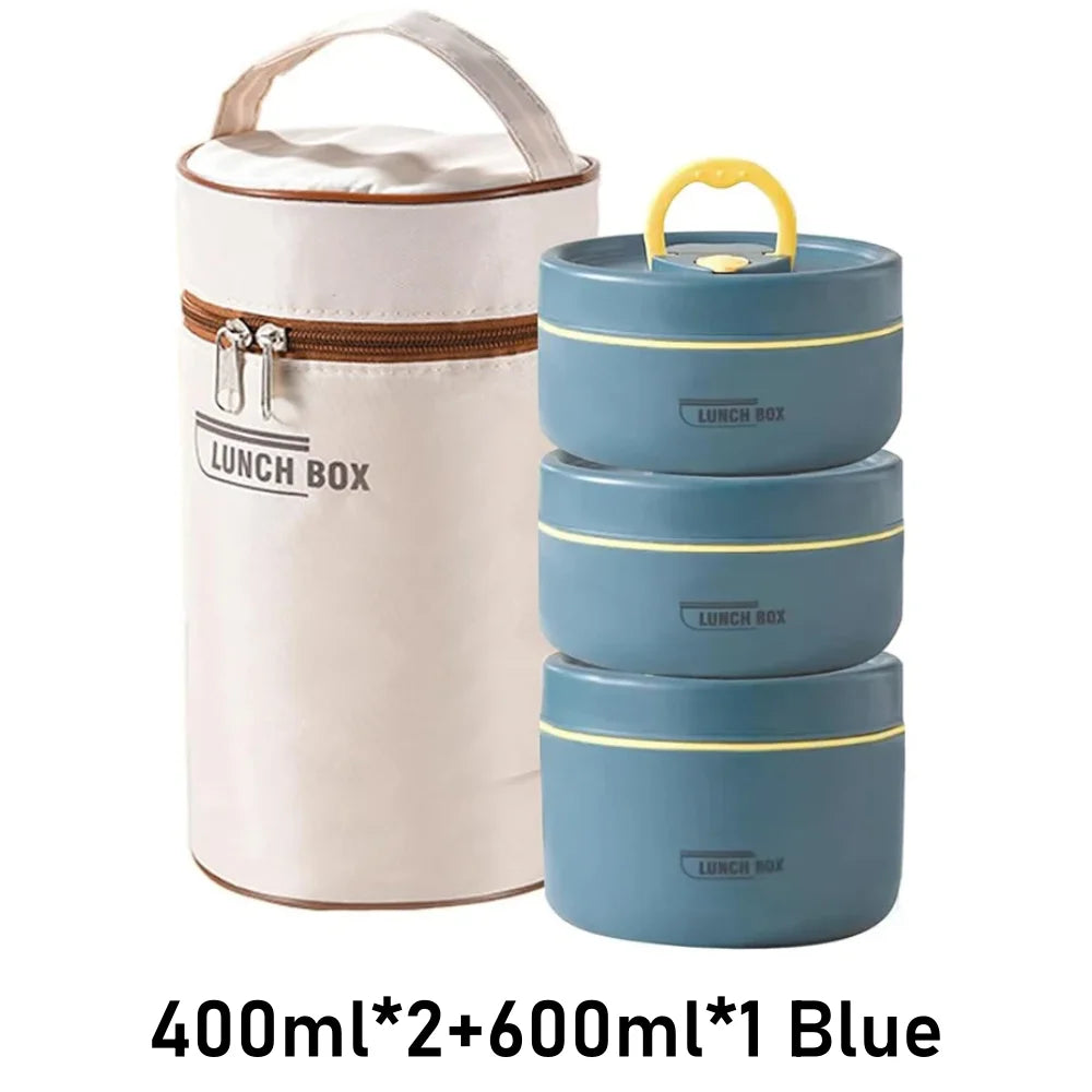 Portable Insulated Food Lunch Container Set with Thermal Lunch Box 3 Separate Stackable Lunch Container for Adult Kids Eagle Aerie