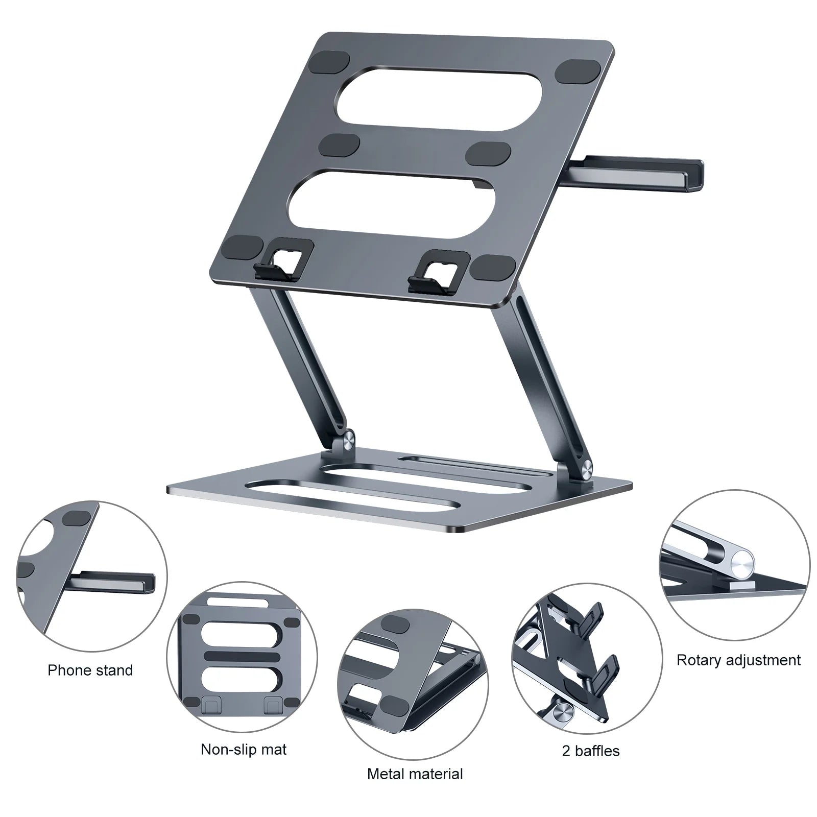 Oatsbasf Foldable Laptop Stand for Desk with Hidden Phone Stand For MacBook Pro Air Hp Tablet Adjustable Height Notebook Holder Eagle Beacon