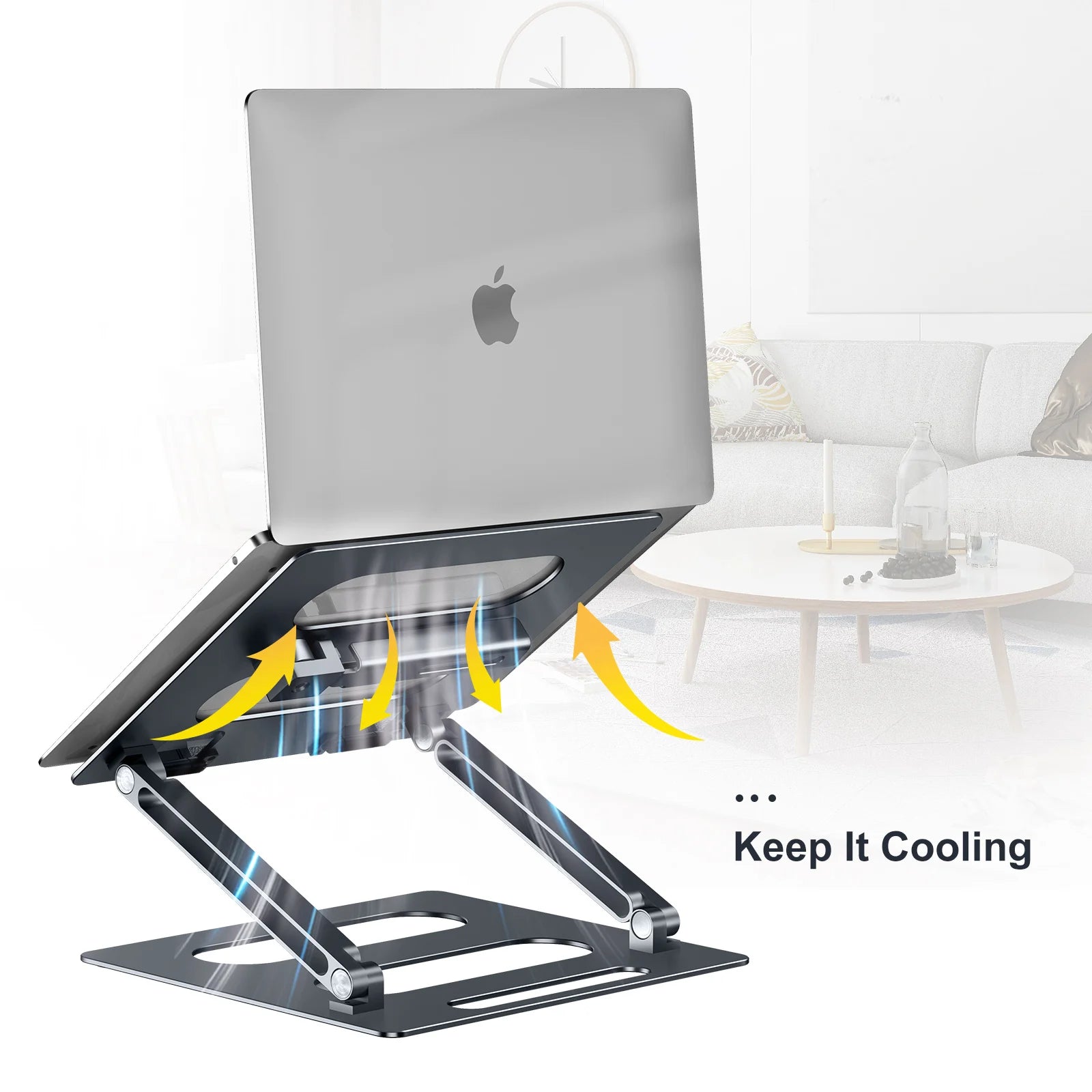 Oatsbasf Foldable Laptop Stand for Desk with Hidden Phone Stand For MacBook Pro Air Hp Tablet Adjustable Height Notebook Holder Eagle Beacon
