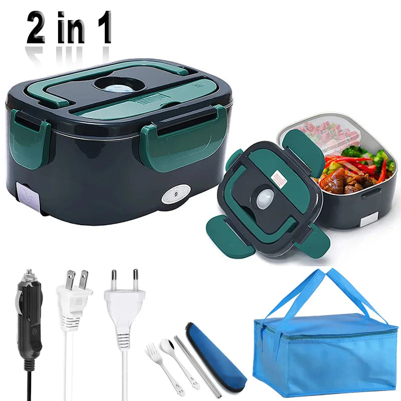 Dual Use 220V 110V 24V 12V Electric Heated Lunch Box Stainless Steel School Car Picnic Food Heating Heater Food Warmer Container Eagle Aerie