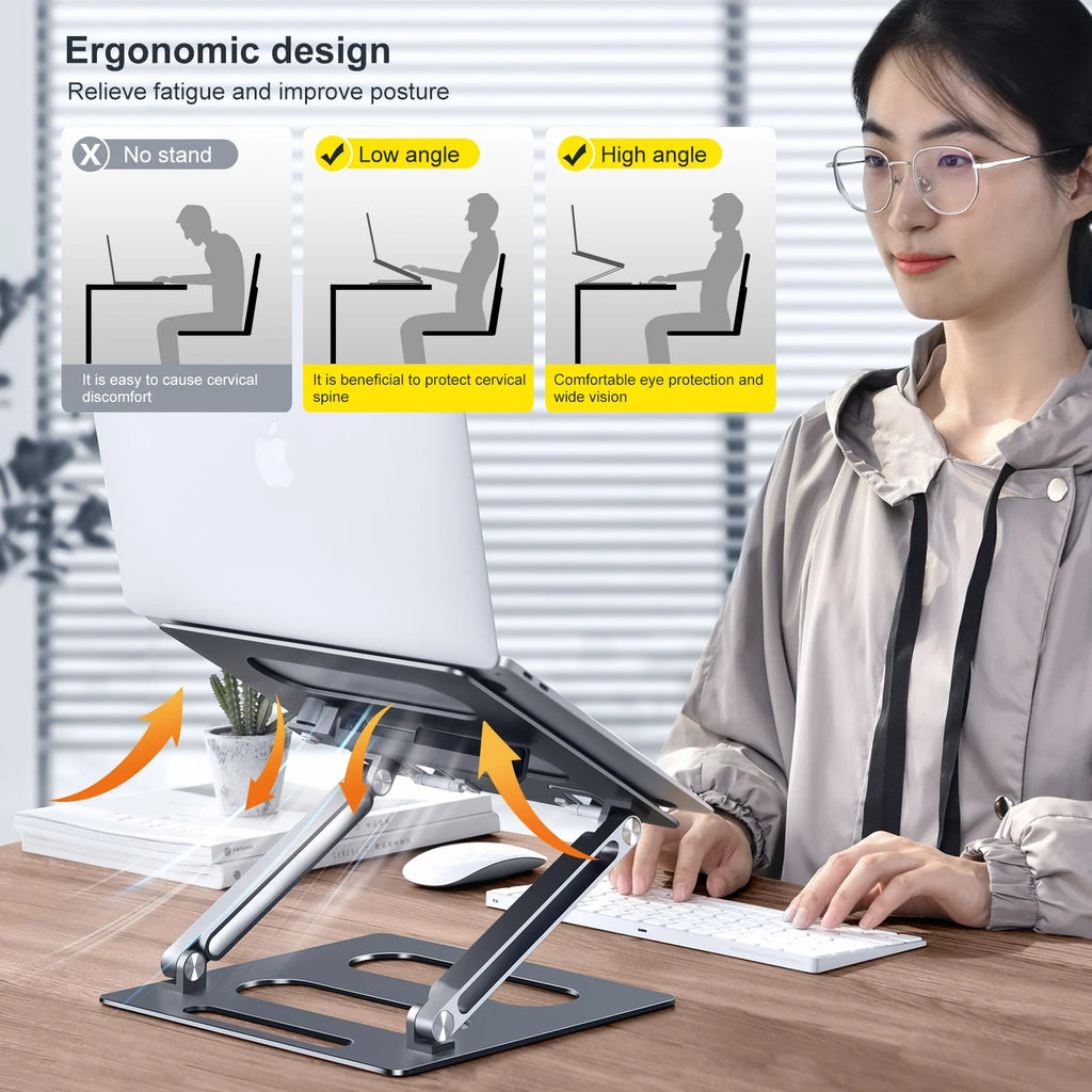 Oatsbasf Foldable Laptop Stand for Desk with Hidden Phone Stand For MacBook Pro Air Hp Tablet Adjustable Height Notebook Holder Eagle Beacon