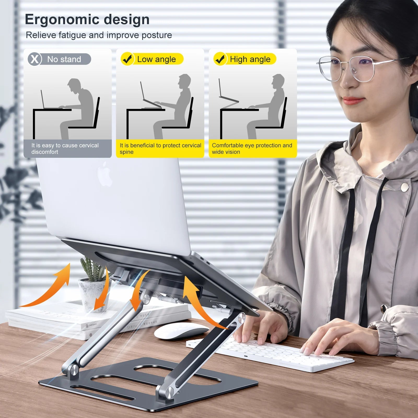 Oatsbasf Foldable Laptop Stand for Desk with Hidden Phone Stand For MacBook Pro Air Hp Tablet Adjustable Height Notebook Holder Eagle Beacon