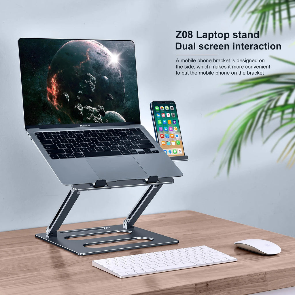 Oatsbasf Foldable Laptop Stand for Desk with Hidden Phone Stand For MacBook Pro Air Hp Tablet Adjustable Height Notebook Holder Eagle Beacon