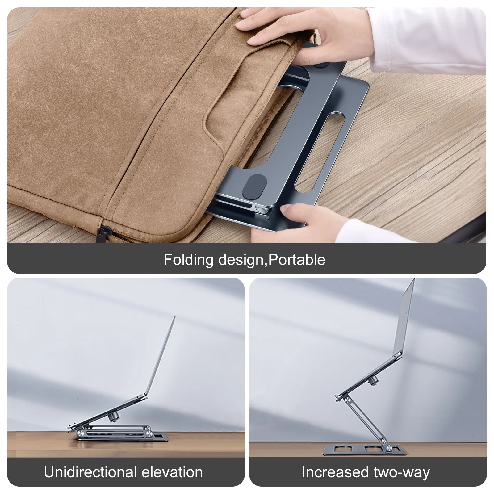 Oatsbasf Foldable Laptop Stand for Desk with Hidden Phone Stand For MacBook Pro Air Hp Tablet Adjustable Height Notebook Holder Eagle Beacon