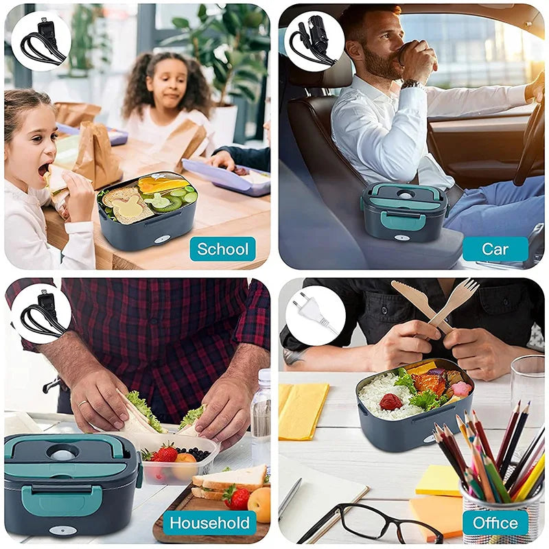 Dual Use 220V 110V 24V 12V Electric Heated Lunch Box Stainless Steel School Car Picnic Food Heating Heater Food Warmer Container Eagle Aerie
