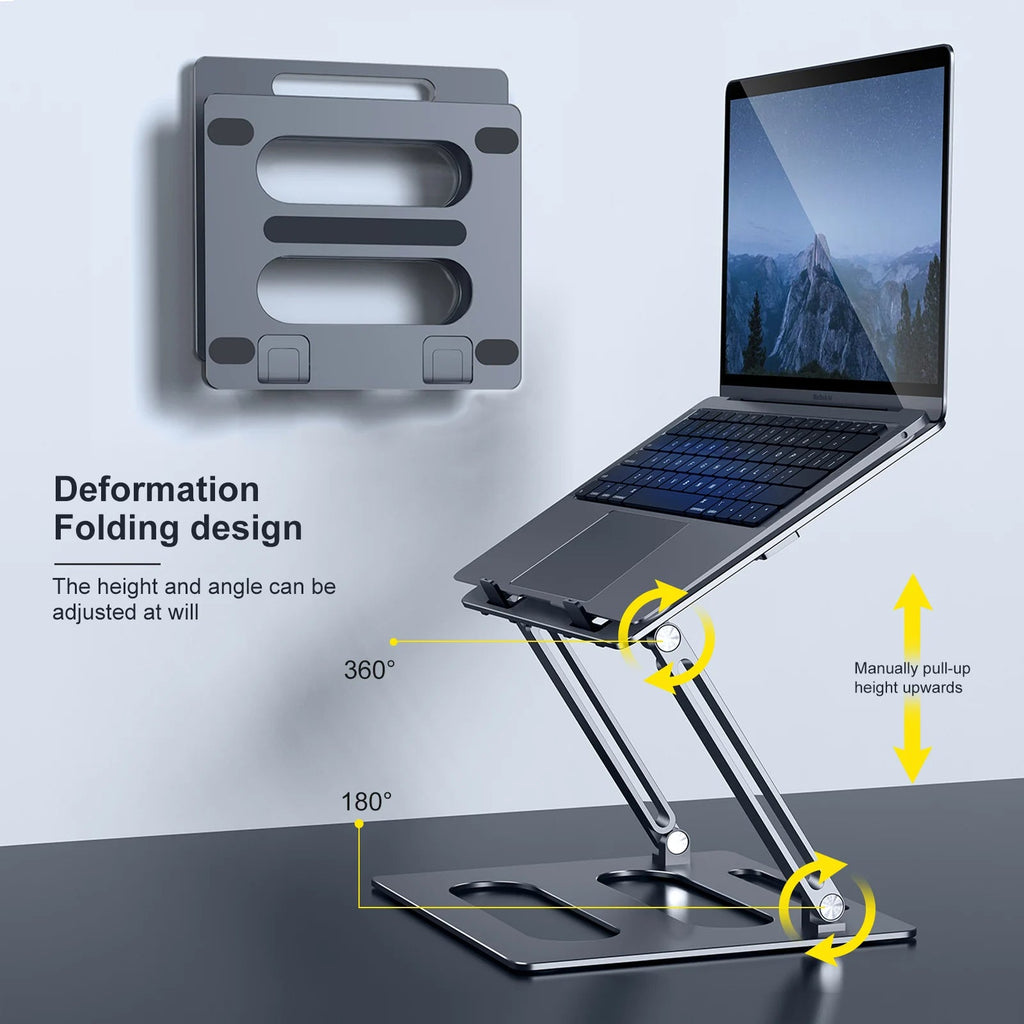 Oatsbasf Foldable Laptop Stand for Desk with Hidden Phone Stand For MacBook Pro Air Hp Tablet Adjustable Height Notebook Holder Eagle Beacon