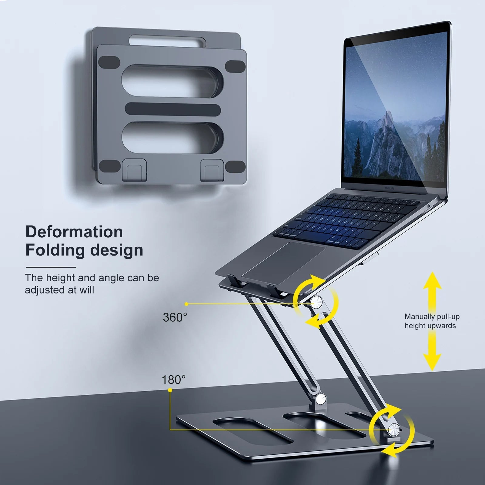 Oatsbasf Foldable Laptop Stand for Desk with Hidden Phone Stand For MacBook Pro Air Hp Tablet Adjustable Height Notebook Holder Eagle Beacon