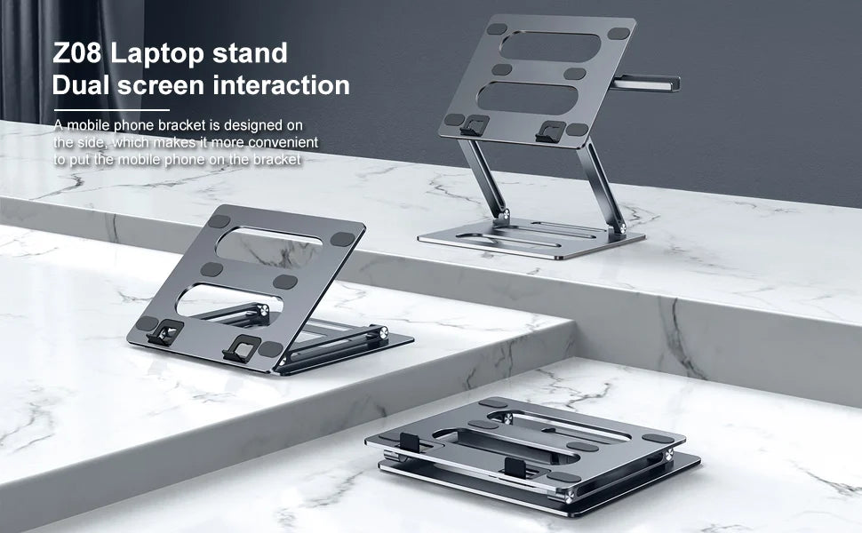 Oatsbasf Foldable Laptop Stand for Desk with Hidden Phone Stand For MacBook Pro Air Hp Tablet Adjustable Height Notebook Holder Eagle Beacon