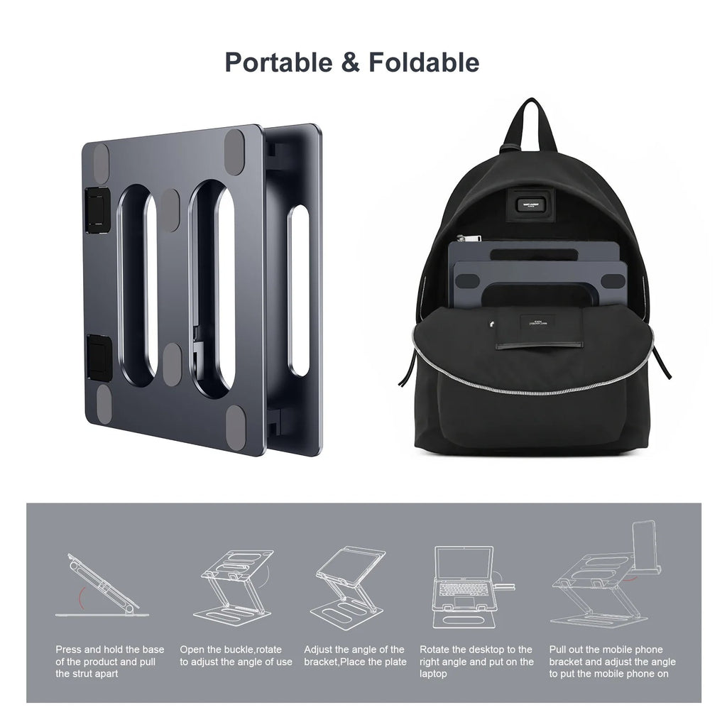 Oatsbasf Foldable Laptop Stand for Desk with Hidden Phone Stand For MacBook Pro Air Hp Tablet Adjustable Height Notebook Holder Eagle Beacon