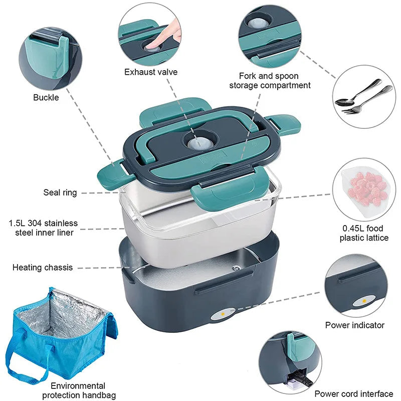 Dual Use 220V 110V 24V 12V Electric Heated Lunch Box Stainless Steel School Car Picnic Food Heating Heater Food Warmer Container Eagle Aerie