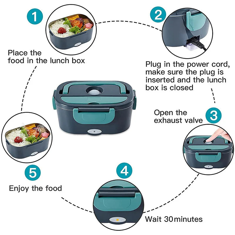 Dual Use 220V 110V 24V 12V Electric Heated Lunch Box Stainless Steel School Car Picnic Food Heating Heater Food Warmer Container Eagle Aerie