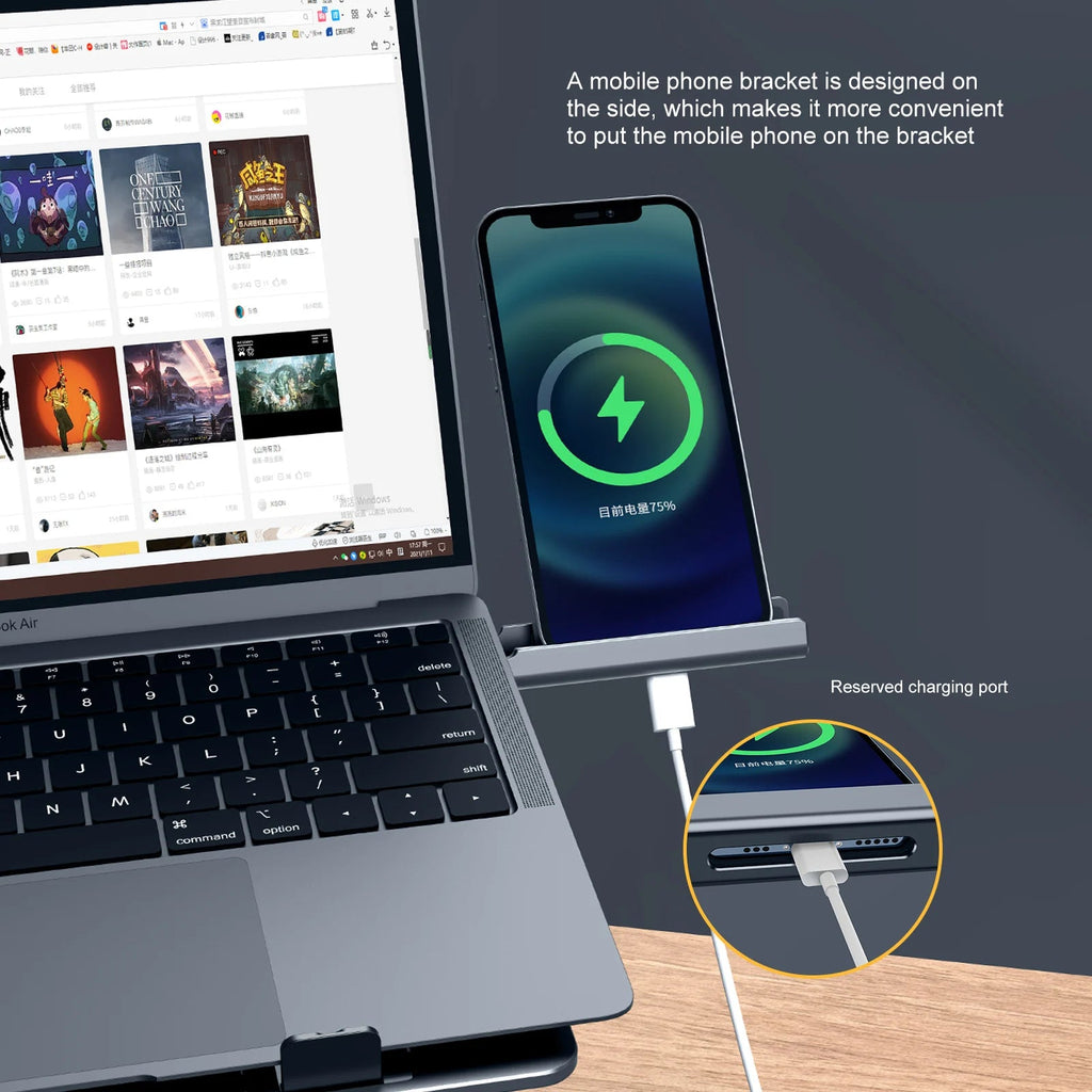Oatsbasf Foldable Laptop Stand for Desk with Hidden Phone Stand For MacBook Pro Air Hp Tablet Adjustable Height Notebook Holder Eagle Beacon