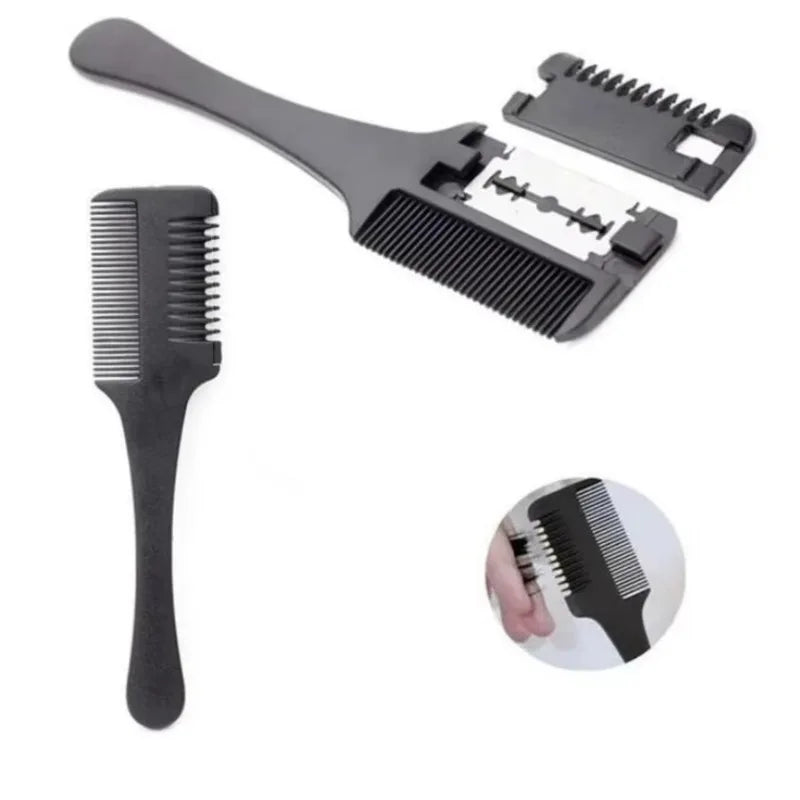 Hair Cutting Comb Hair Brushes with Razor Blades Barber Scissors Hair Salon Thinning Hairdressing DIY Styling Tools Black Handle Eagle Beacon