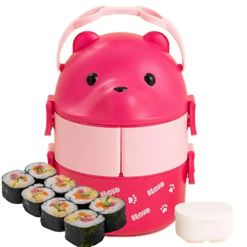 Lunch Box Portable Insulated Lunch Container Set Stackable Bento Cartoon Eyeglass Bear Shape Food Storage Container For Kids Eagle Aerie