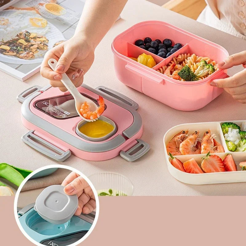 1200ML Portable Lunch Box Reusable Double Layer Compartment Bento Box Carrying Handle Outdoor Camping Meal Snack Food Containers Eagle Aerie