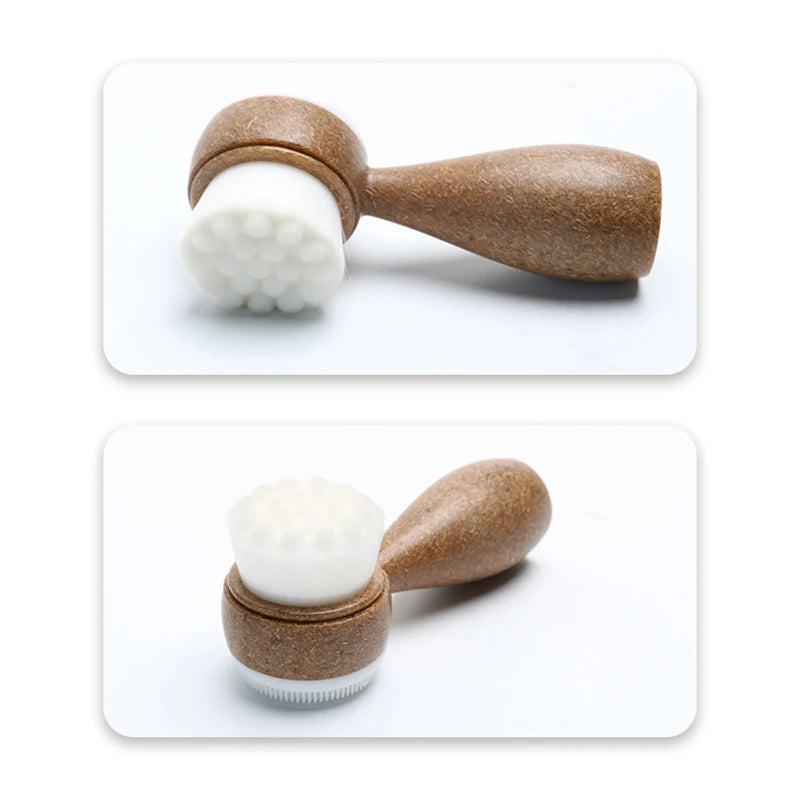 Facial Brush Double Sided Facial Cleanser Blackhead Removing Pore Cleaner Exfoliating Facial BrushCoconut Shred Handle Eagle Beacon
