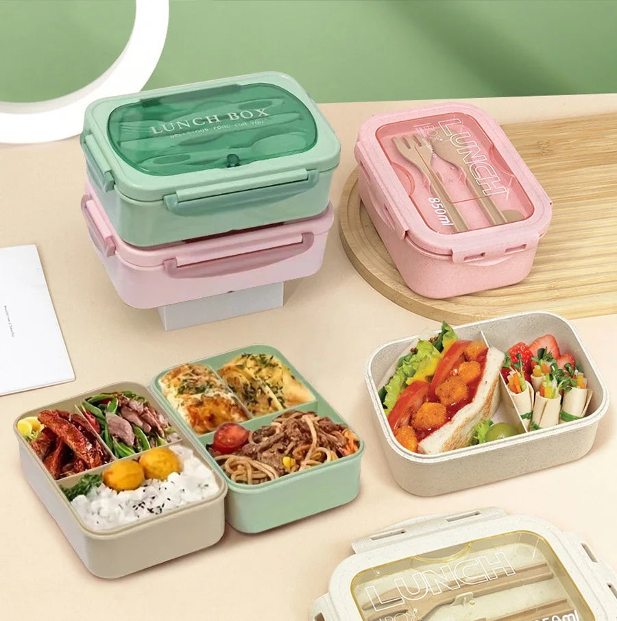 1pc lunch box with two compartments, built-in cutlery set, reusable and microwave heated (with lid removed), suitable for kitche Eagle Aerie