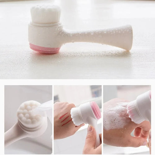 3D Double Silicone Facial Cleansing Brush Manual Massage Facial Brush Soft Bristles Exfoliator Double Sided Face Wash Brush Eagle Beacon