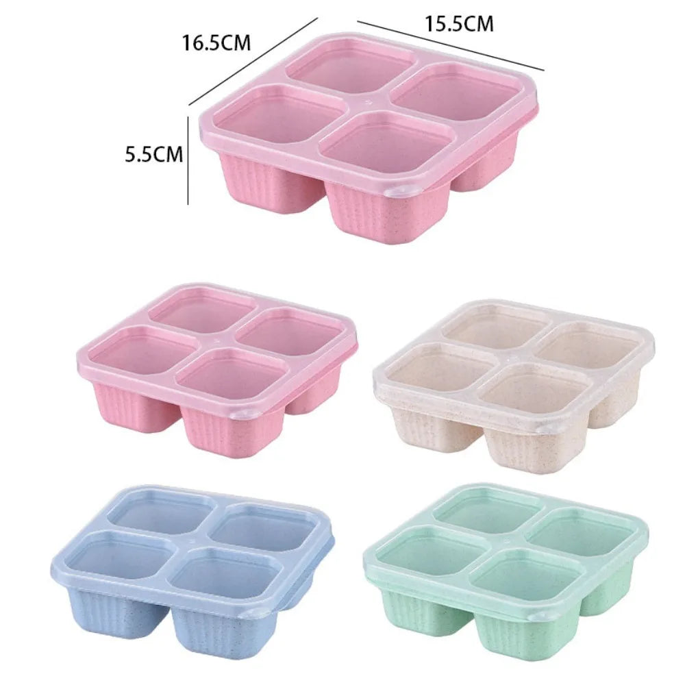 Reusable 4 Compartments Lunch Box Snack Dim Sum Nut Candy Box with Cover Wheat Straw Four Grid Snack Containers Meal Prep Eagle Aerie