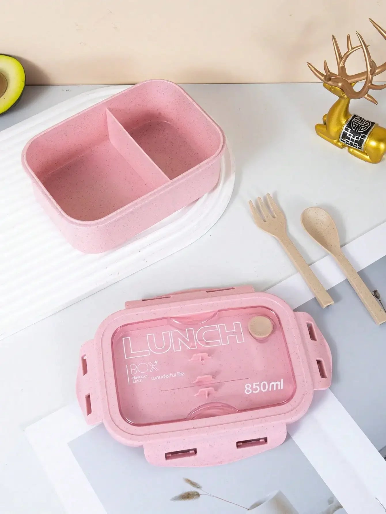 1pc-Tableware Lunch Box Can Be Microwave Heated, Wheat Straw Bento Box, Japanese Solid Color Square Sealed Lunch Box Eagle Aerie