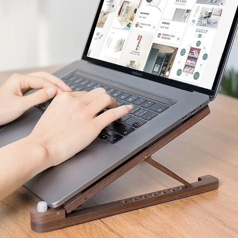 Wood Laptop Stand Foldable 8 Levels Height Adjustable Portable Notebook Holder Computer Support for MacBook Air Pro 11-17'' Eagle Beacon