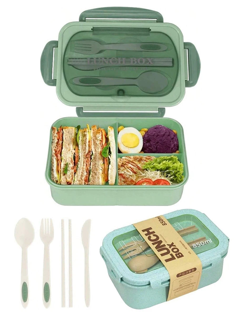 1pc lunch box with two compartments, built-in cutlery set, reusable and microwave heated (with lid removed), suitable for kitche Eagle Aerie