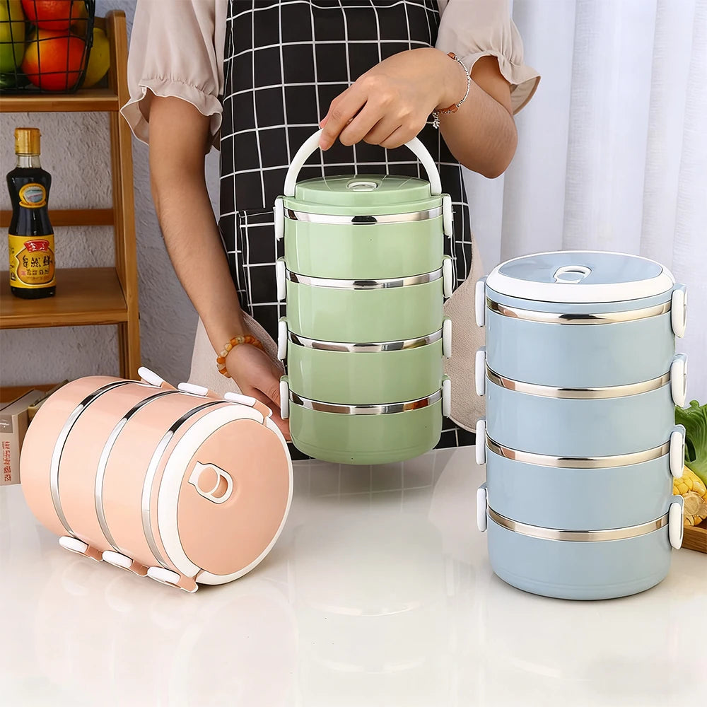 1 set of 4-layer lunch boxes, stainless steel insulated bucket lunch boxes, stackable bento boxes, used for lunch and camping Eagle Aerie