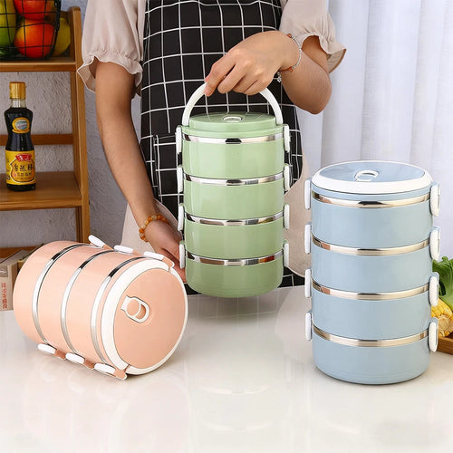 1 set of 4-layer lunch boxes, stainless steel insulated bucket lunch boxes, stackable bento boxes, used for lunch and camping Eagle Aerie