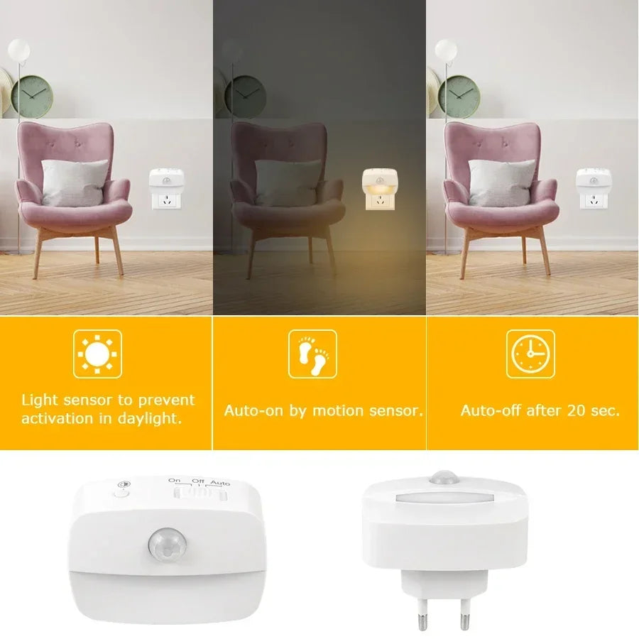 Motion Sensor Light LED Night Lights EU US Plug Lamps PIR Human Induction Lamp Nightlights For Bedroom Decor Hallway Stairs Lamp Eagle Beacon