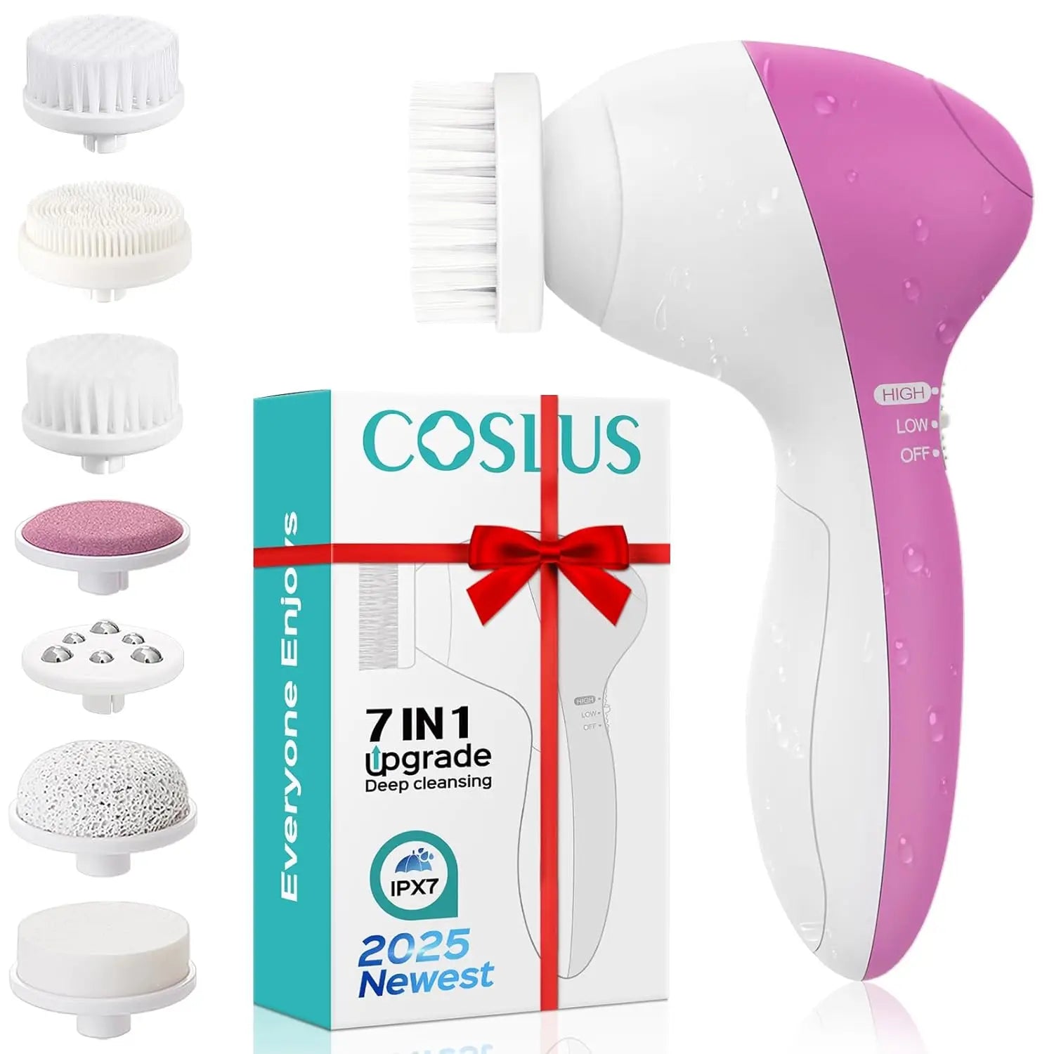 7-in-1 Electric Exfoliating Facial Cleansing Brush for Deep Cleansing and Massaging, with 7 Replaceable Brush Heads. Eagle Beacon