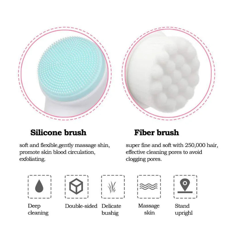 3D Double Silicone Facial Cleansing Brush Manual Massage Facial Brush Soft Bristles Exfoliator Double Sided Face Wash Brush Eagle Beacon