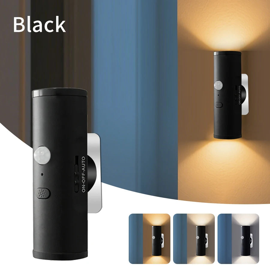 Motion Sensor LED Wall Light Rechargeable Double Head Spotlight 3 Colors Wireless Night Lamp For Bedroom Hallway Stair Ambient Eagle Beacon