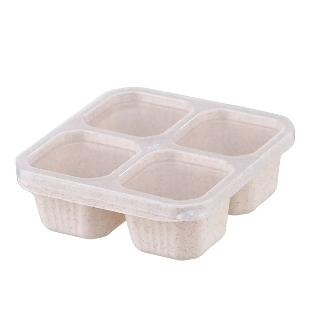 Reusable 4 Compartments Lunch Box Snack Dim Sum Nut Candy Box with Cover Wheat Straw Four Grid Snack Containers Meal Prep Eagle Aerie