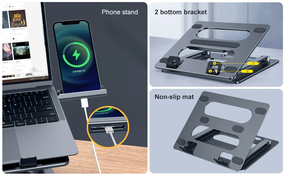 Oatsbasf Foldable Laptop Stand for Desk with Hidden Phone Stand For MacBook Pro Air Hp Tablet Adjustable Height Notebook Holder Eagle Beacon