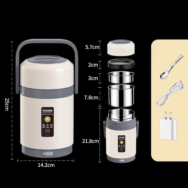 USB Electric Heated Lunch Boxes Stainless Steel Food Warmer Container Thermal Jar for Hot Food Thermal Boxes for Office School Eagle Aerie