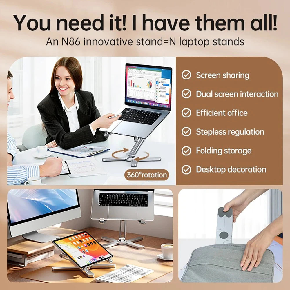 Foldable Laptop Stand 360°Rotation Notebook Table Holder Aluminum Alloy Portable Book Tablet Bracket Open-ended Heat Dissipation Eagle Beacon