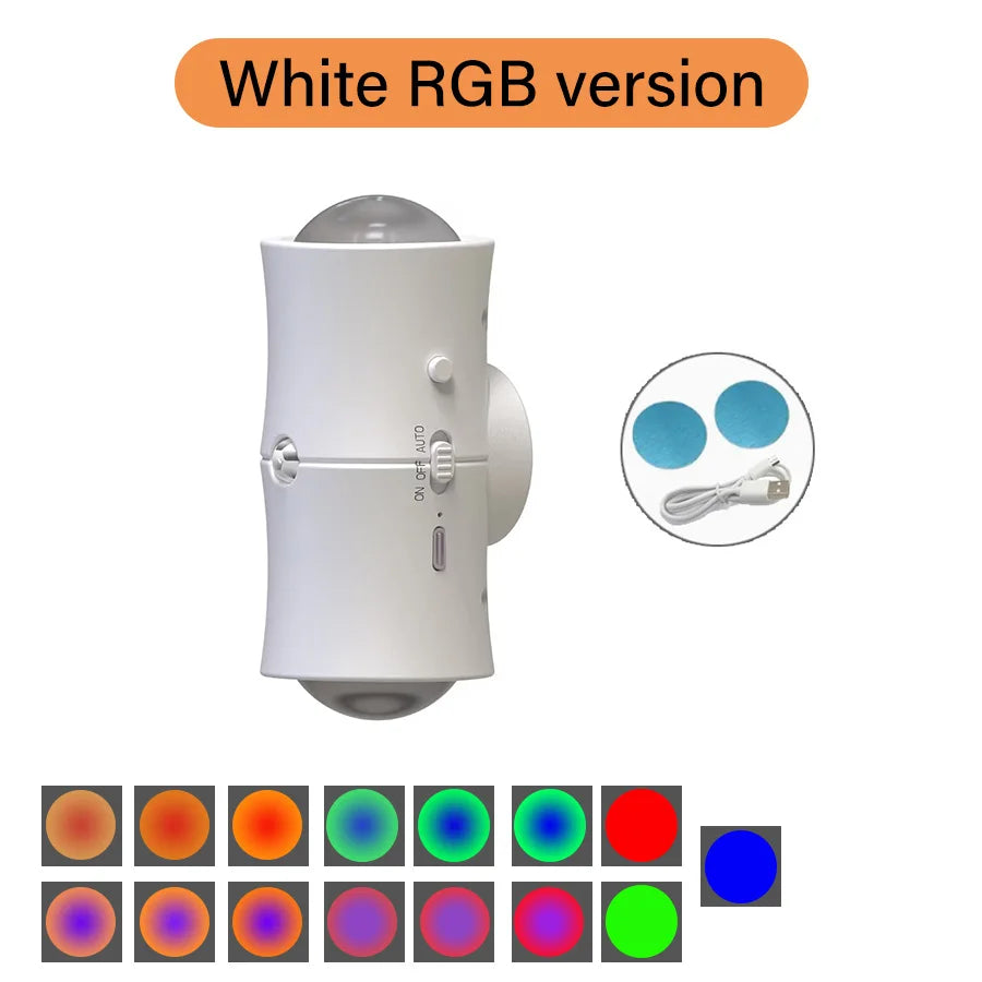 Motion Sensor LED Wall Lamp Tricolor RGB Rechargeable Double-head Magnetic Night Light For Bedroom Hallway Stair Aisle Lighting Eagle Beacon