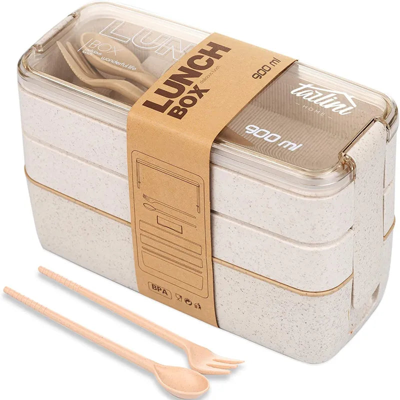 3-In-1 Compartment Wheat Straw Bento Box Reusable Tableware Lunch Containers Meal and Snack Food Containers Portable Lunch Box Eagle Aerie