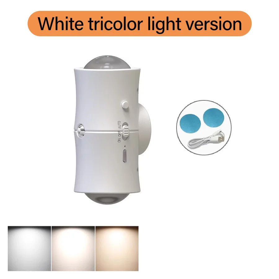 Motion Sensor LED Wall Lamp Tricolor RGB Rechargeable Double-head Magnetic Night Light For Bedroom Hallway Stair Aisle Lighting Eagle Beacon