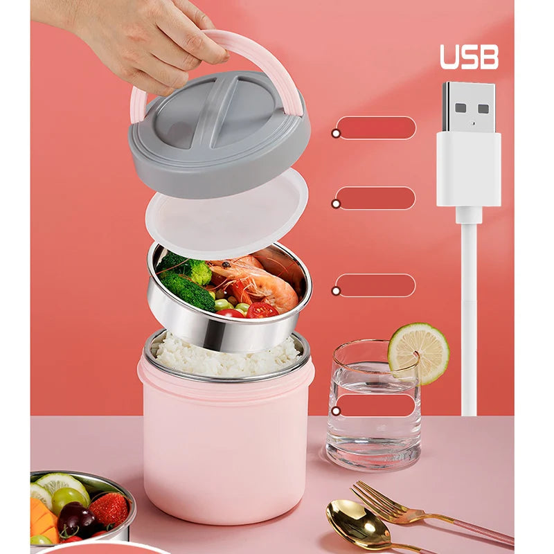 Electric Heated Lunch Box USB 1.2L Thermal Stainless Steel Bento Box 5V 12V 24V Car School Food Warmer Heating Container Heater Eagle Aerie