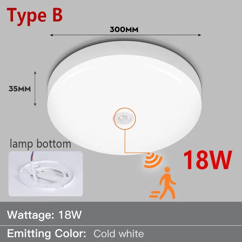 Motion Sensor Ceiling Light Modern Smart Sensor LED Lamp Human Infrared Sensing Lamp Indoor for Garage Corridor Lighting Fixture Eagle Beacon