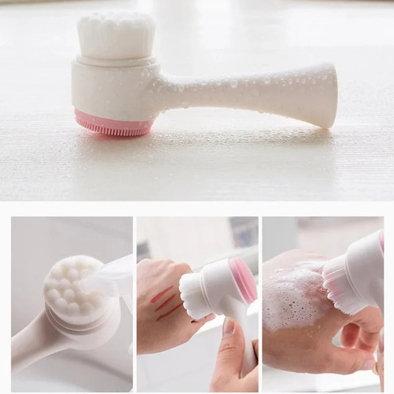3D Double Silicone Facial Cleansing Brush Manual Massage Facial Brush Soft Bristles Exfoliator Double Sided Face Wash Brush Eagle Beacon
