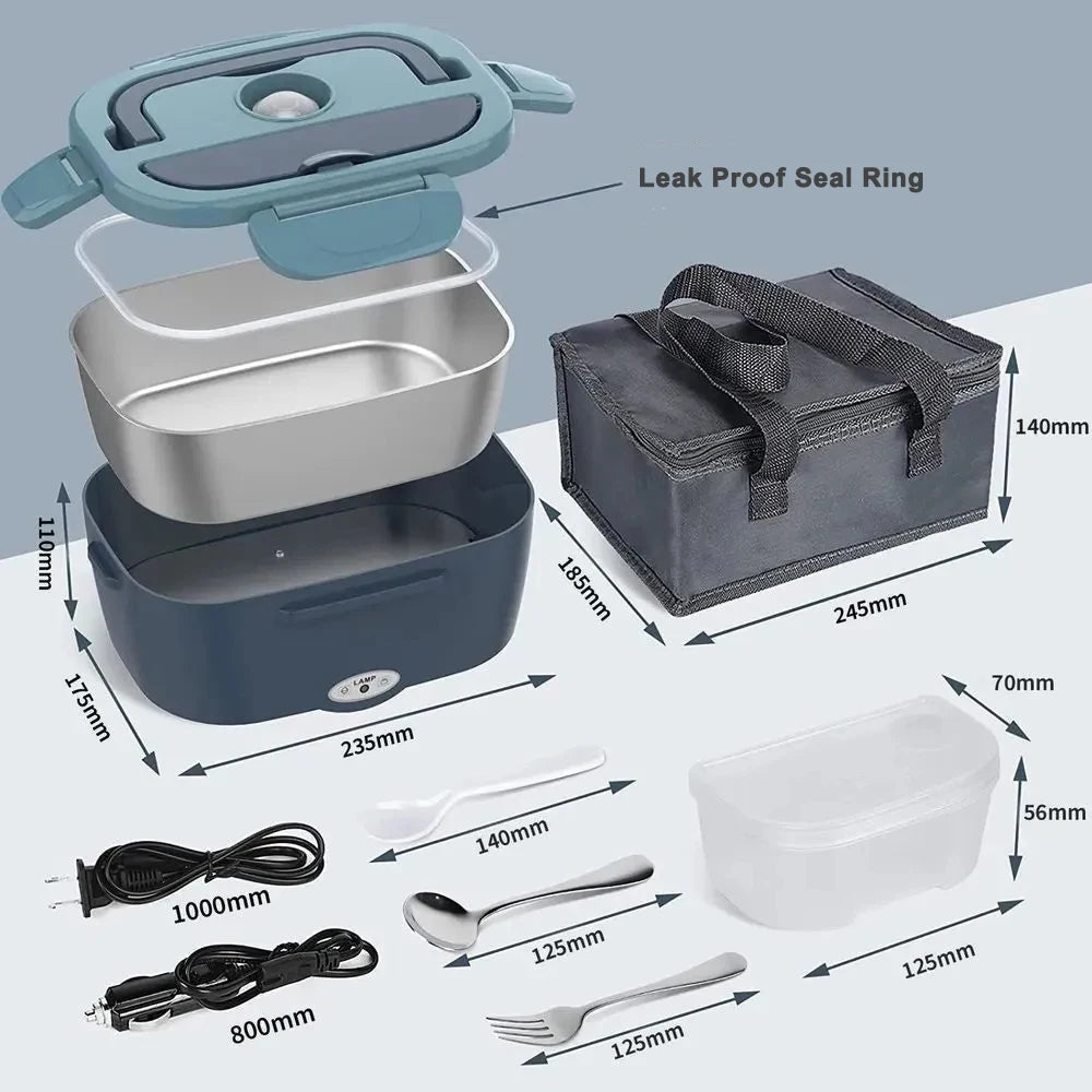 Electric Heated Insulated Lunch Box with Removable Stainless Steel Container, Portable Food Warmer for Car Office School Eagle Aerie