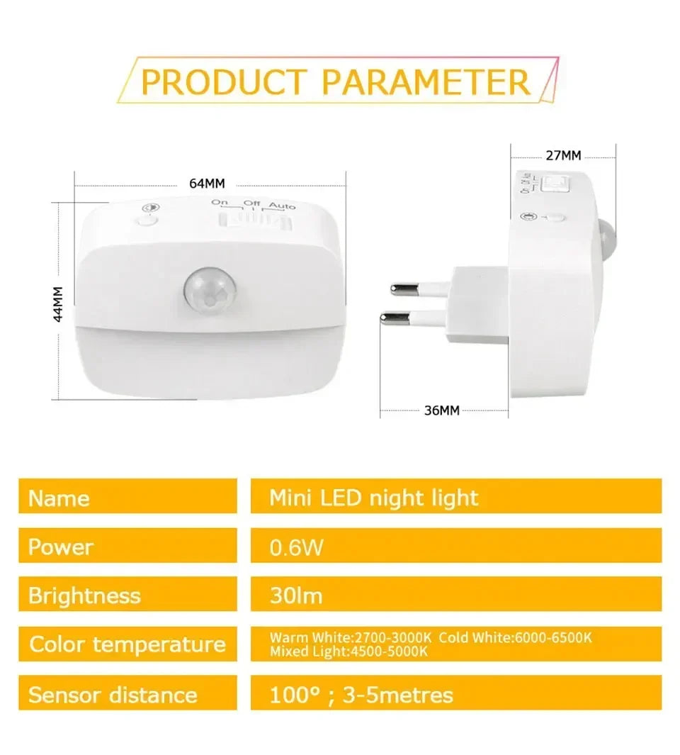 Motion Sensor Light LED Night Lights EU US Plug Lamps PIR Human Induction Lamp Nightlights For Bedroom Decor Hallway Stairs Lamp Eagle Beacon