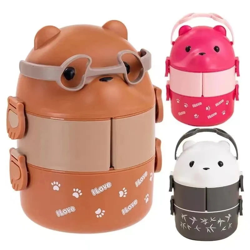 Lunch Box Portable Insulated Lunch Container Set Stackable Bento Cartoon Eyeglass Bear Shape Food Storage Container For Kids Eagle Aerie