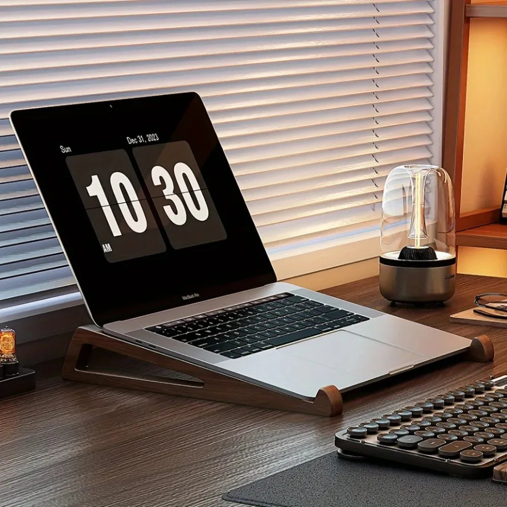 Portable Foldable Wooden Laptop Stand-Ergonomic 12° Adjustable Angle, Cooling Ventilation Triangular Design,Office Accessory Eagle Beacon