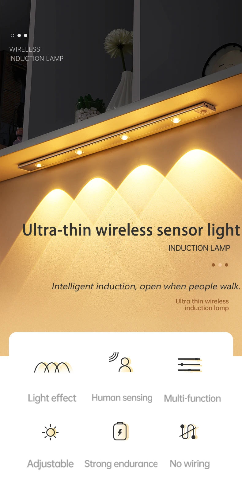 Motion Sensor Light LED Sensor Lamp Wireless Ultra Thin USB LED For Kitchen Cabinet Bedroom Wardrobe Indoor Lighting Night Light Eagle Beacon