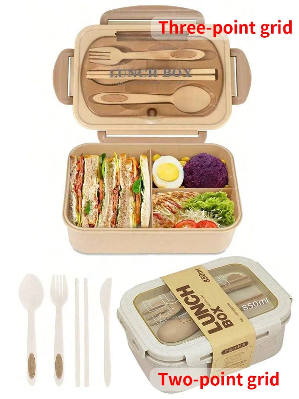 1pc lunch box with two compartments, built-in cutlery set, reusable and microwave heated (with lid removed), suitable for kitche Eagle Aerie