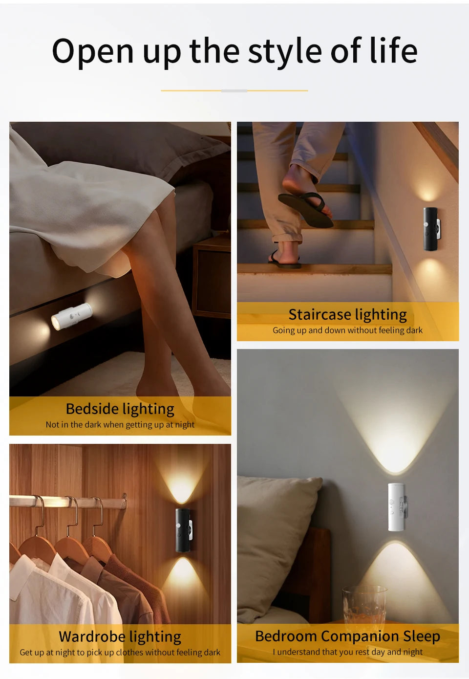 Motion Sensor LED Wall Light Rechargeable Double Head Spotlight 3 Colors Wireless Night Lamp For Bedroom Hallway Stair Ambient Eagle Beacon